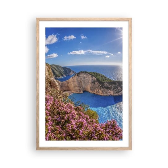 Obraz - Plakat - Moje wielkie greckie wakacje - 50x70cm - Krajobraz Morze Grecja - Nowoczesny modny obraz Plakat rama jasny dąb ARTTOR ARTTOR