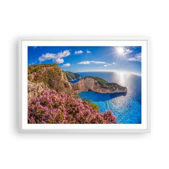 Obraz - Plakat - Moje wielkie greckie wakacje - 70x50cm - Krajobraz Morze Grecja - Nowoczesny modny obraz Plakat rama biała ARTTOR ARTTOR
