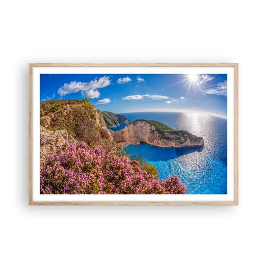 Obraz - Plakat - Moje wielkie greckie wakacje - 91x61cm - Krajobraz Morze Grecja - Foto Plakaty na ścianę w ramie jasny dąb - Plakat do Salonu Sypialni ARTTOR ARTTOR