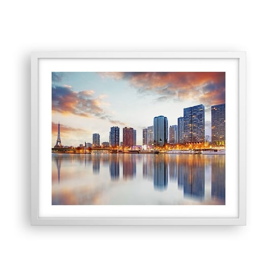 Obraz - Plakat - Monumentalny spokój Paryża - 50x40cm - Miasto Paryż Wieża Eiffla - Foto Plakaty w ramie koloru białego do Salonu Sypialni ARTTOR ARTTOR