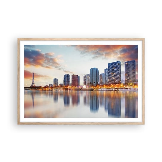 Obraz - Plakat - Monumentalny spokój Paryża - 91x61cm - Miasto Paryż Wieża Eiffla - Foto Plakaty na ścianę w ramie jasny dąb - Plakat do Salonu Sypialni ARTTOR ARTTOR