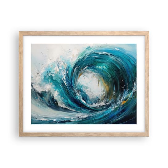 Obraz - Plakat - Morski portal - 50x40cm - Ocean Fala Sztuka - Foto Plakaty w ramie koloru jasny dąb do Salonu Sypialni ARTTOR ARTTOR