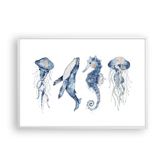 Obraz - Plakat - Morskie dziwy - 100x70cm - Morskie Zwierzęta Konik Morski Meduza - Foto Plakaty w ramie koloru białego do Salonu Sypialni ARTTOR ARTTOR