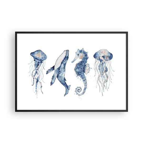 Obraz - Plakat - Morskie dziwy - 100x70cm - Morskie Zwierzęta Konik Morski Meduza - Foto Plakaty w ramie koloru czarnego do Salonu Sypialni ARTTOR ARTTOR