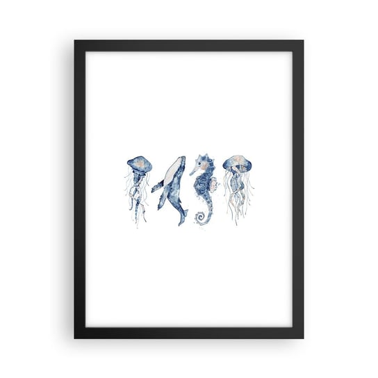 Obraz - Plakat - Morskie dziwy - 30x40cm - Morskie Zwierzęta Konik Morski Meduza - Foto Plakaty na ścianę w czarnej ramie - Plakat do Salonu Sypialni ARTTOR ARTTOR