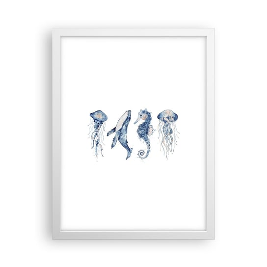 Obraz - Plakat - Morskie dziwy - 30x40cm - Morskie Zwierzęta Konik Morski Meduza - Foto Plakaty na ścianę w ramie białej - Plakat do Salonu Sypialni ARTTOR ARTTOR