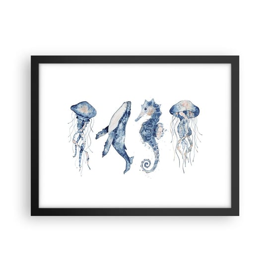 Obraz - Plakat - Morskie dziwy - 40x30cm - Morskie Zwierzęta Konik Morski Meduza - Foto Plakaty na ścianę w czarnej ramie - Plakat do Salonu Sypialni ARTTOR ARTTOR