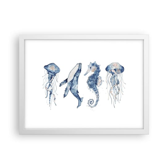 Obraz - Plakat - Morskie dziwy - 40x30cm - Morskie Zwierzęta Konik Morski Meduza - Foto Plakaty na ścianę w ramie białej - Plakat do Salonu Sypialni ARTTOR ARTTOR