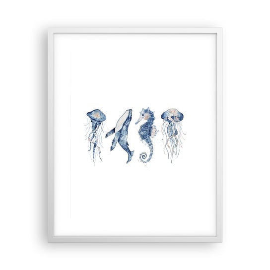 Obraz - Plakat - Morskie dziwy - 40x50cm - Morskie Zwierzęta Konik Morski Meduza - Foto Plakaty w ramie koloru białego do Salonu Sypialni ARTTOR ARTTOR
