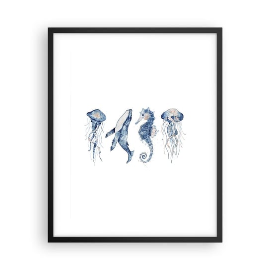 Obraz - Plakat - Morskie dziwy - 40x50cm - Morskie Zwierzęta Konik Morski Meduza - Foto Plakaty w ramie koloru czarnego do Salonu Sypialni ARTTOR ARTTOR