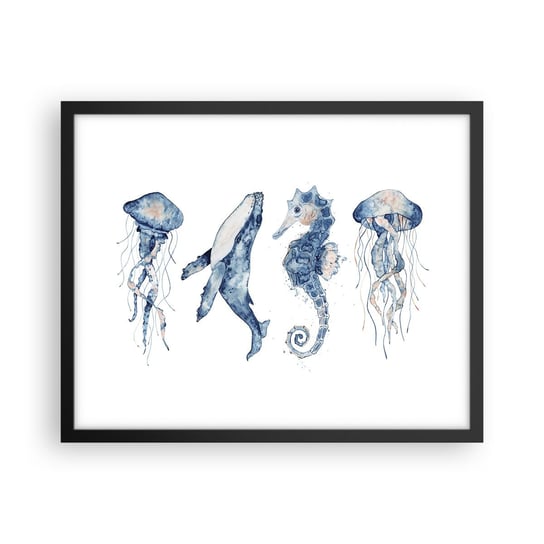 Obraz - Plakat - Morskie dziwy - 50x40cm - Morskie Zwierzęta Konik Morski Meduza - Foto Plakaty w ramie koloru czarnego do Salonu Sypialni ARTTOR ARTTOR