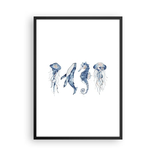 Obraz - Plakat - Morskie dziwy - 50x70cm - Morskie Zwierzęta Konik Morski Meduza - Nowoczesny modny obraz Plakat czarna rama ARTTOR ARTTOR