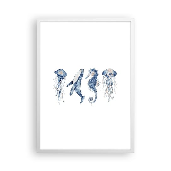 Obraz - Plakat - Morskie dziwy - 50x70cm - Morskie Zwierzęta Konik Morski Meduza - Nowoczesny modny obraz Plakat rama biała ARTTOR ARTTOR