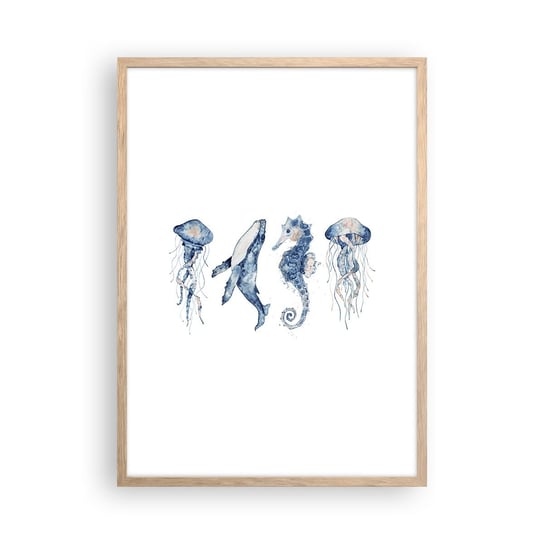 Obraz - Plakat - Morskie dziwy - 50x70cm - Morskie Zwierzęta Konik Morski Meduza - Nowoczesny modny obraz Plakat rama jasny dąb ARTTOR ARTTOR