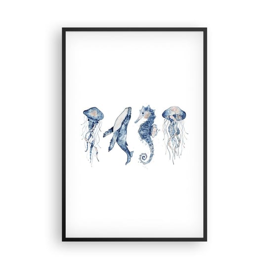 Obraz - Plakat - Morskie dziwy - 61x91cm - Morskie Zwierzęta Konik Morski Meduza - Foto Plakaty na ścianę w czarnej ramie - Plakat do Salonu Sypialni ARTTOR ARTTOR