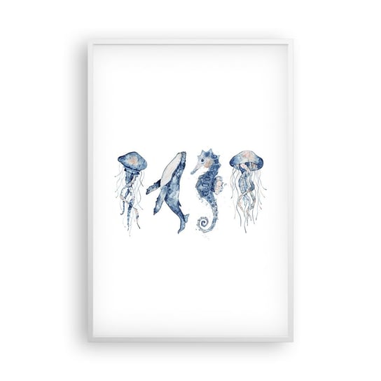 Obraz - Plakat - Morskie dziwy - 61x91cm - Morskie Zwierzęta Konik Morski Meduza - Foto Plakaty na ścianę w ramie białej - Plakat do Salonu Sypialni ARTTOR ARTTOR
