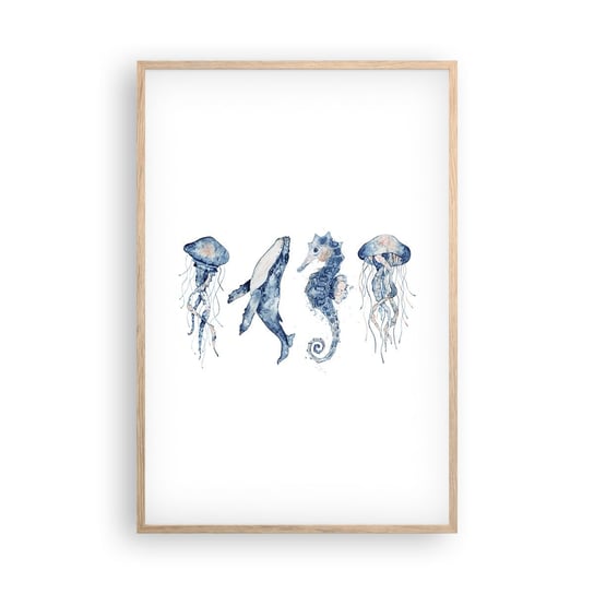 Obraz - Plakat - Morskie dziwy - 61x91cm - Morskie Zwierzęta Konik Morski Meduza - Foto Plakaty na ścianę w ramie jasny dąb - Plakat do Salonu Sypialni ARTTOR ARTTOR