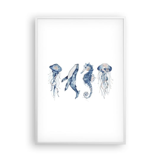 Obraz - Plakat - Morskie dziwy - 70x100cm - Morskie Zwierzęta Konik Morski Meduza - Foto Plakaty w ramie koloru białego do Salonu Sypialni ARTTOR ARTTOR