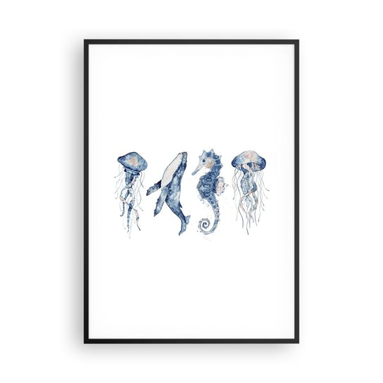 Obraz - Plakat - Morskie dziwy - 70x100cm - Morskie Zwierzęta Konik Morski Meduza - Foto Plakaty w ramie koloru czarnego do Salonu Sypialni ARTTOR ARTTOR