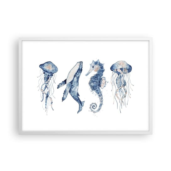 Obraz - Plakat - Morskie dziwy - 70x50cm - Morskie Zwierzęta Konik Morski Meduza - Nowoczesny modny obraz Plakat rama biała ARTTOR ARTTOR