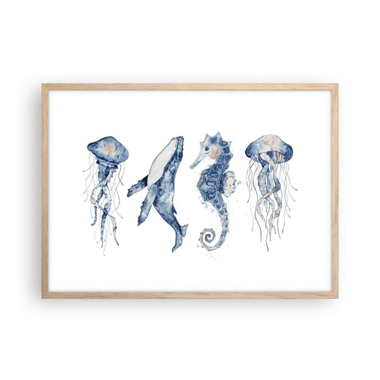Obraz - Plakat - Morskie dziwy - 70x50cm - Morskie Zwierzęta Konik Morski Meduza - Nowoczesny modny obraz Plakat rama jasny dąb ARTTOR ARTTOR