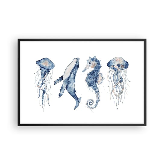 Obraz - Plakat - Morskie dziwy - 91x61cm - Morskie Zwierzęta Konik Morski Meduza - Foto Plakaty na ścianę w czarnej ramie - Plakat do Salonu Sypialni ARTTOR ARTTOR