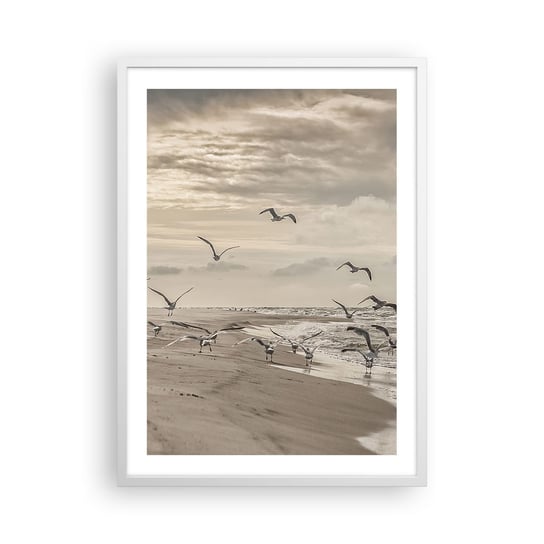 Obraz - Plakat - Morza szum, ptaków śpiew - 50x70cm - Krajobraz Morski Wybrzeże Morze - Nowoczesny modny obraz Plakat rama biała ARTTOR ARTTOR
