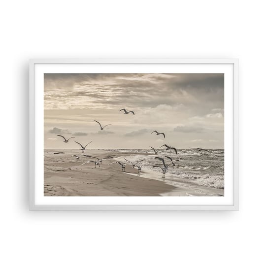 Obraz - Plakat - Morza szum, ptaków śpiew - 70x50cm - Krajobraz Morski Wybrzeże Morze - Nowoczesny modny obraz Plakat rama biała ARTTOR ARTTOR