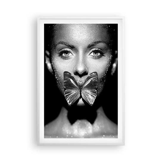Obraz - Plakat - Motyli pocałunek - 61x91cm - Abstrakcja Kobieta Motyl - Foto Plakaty na ścianę w ramie białej - Plakat do Salonu Sypialni ARTTOR ARTTOR
