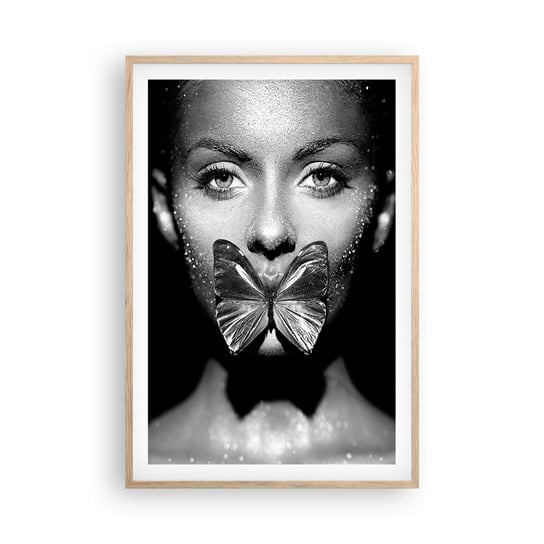 Obraz - Plakat - Motyli pocałunek - 61x91cm - Abstrakcja Kobieta Motyl - Foto Plakaty na ścianę w ramie jasny dąb - Plakat do Salonu Sypialni ARTTOR ARTTOR