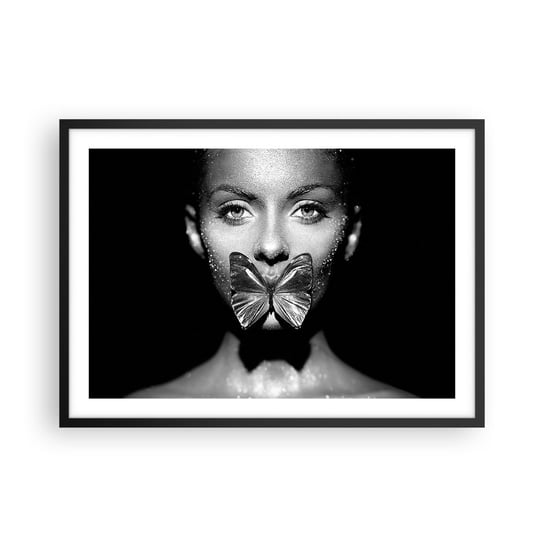 Obraz - Plakat - Motyli pocałunek - 70x50cm - Abstrakcja Kobieta Motyl - Nowoczesny modny obraz Plakat czarna rama ARTTOR ARTTOR