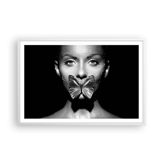 Obraz - Plakat - Motyli pocałunek - 91x61cm - Abstrakcja Kobieta Motyl - Foto Plakaty na ścianę w ramie białej - Plakat do Salonu Sypialni ARTTOR ARTTOR