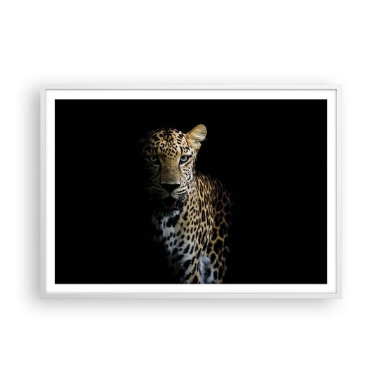 Obraz - Plakat - Mroczne piękno - 100x70cm - Zwierzęta Lampart Dziki Kot - Foto Plakaty w ramie koloru białego do Salonu Sypialni ARTTOR ARTTOR