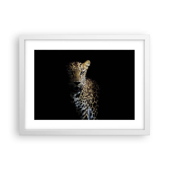 Obraz - Plakat - Mroczne piękno - 40x30cm - Zwierzęta Lampart Dziki Kot - Foto Plakaty na ścianę w ramie białej - Plakat do Salonu Sypialni ARTTOR ARTTOR