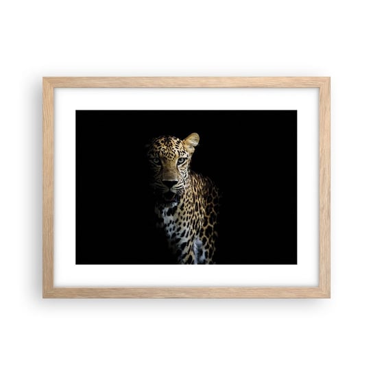 Obraz - Plakat - Mroczne piękno - 40x30cm - Zwierzęta Lampart Dziki Kot - Foto Plakaty na ścianę w ramie jasny dąb - Plakat do Salonu Sypialni ARTTOR ARTTOR