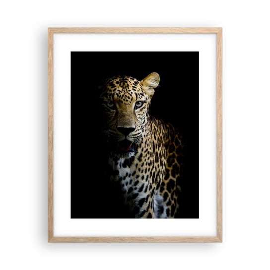 Obraz - Plakat - Mroczne piękno - 40x50cm - Zwierzęta Lampart Dziki Kot - Foto Plakaty w ramie koloru jasny dąb do Salonu Sypialni ARTTOR ARTTOR