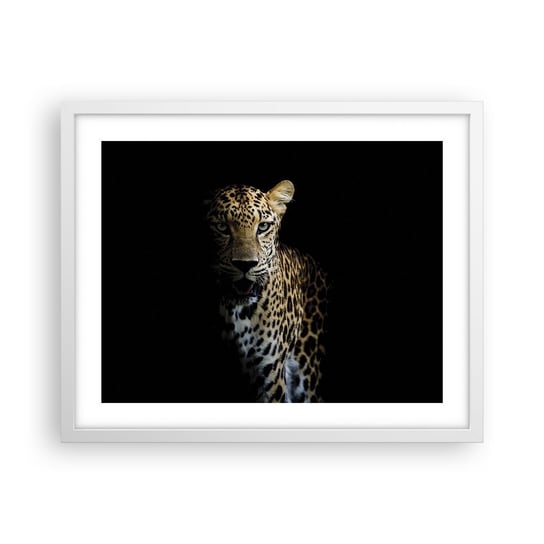 Obraz - Plakat - Mroczne piękno - 50x40cm - Zwierzęta Lampart Dziki Kot - Foto Plakaty w ramie koloru białego do Salonu Sypialni ARTTOR ARTTOR