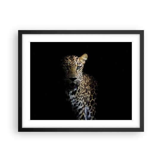 Obraz - Plakat - Mroczne piękno - 50x40cm - Zwierzęta Lampart Dziki Kot - Foto Plakaty w ramie koloru czarnego do Salonu Sypialni ARTTOR ARTTOR