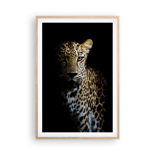 Obraz - Plakat - Mroczne piękno - 61x91cm - Zwierzęta Lampart Dziki Kot - Foto Plakaty na ścianę w ramie jasny dąb - Plakat do Salonu Sypialni ARTTOR ARTTOR
