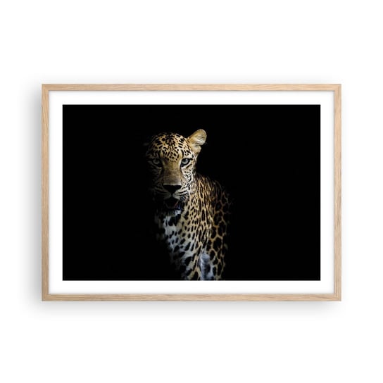 Obraz - Plakat - Mroczne piękno - 70x50cm - Zwierzęta Lampart Dziki Kot - Nowoczesny modny obraz Plakat rama jasny dąb ARTTOR ARTTOR