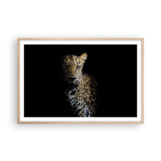 Obraz - Plakat - Mroczne piękno - 91x61cm - Zwierzęta Lampart Dziki Kot - Foto Plakaty na ścianę w ramie jasny dąb - Plakat do Salonu Sypialni ARTTOR ARTTOR