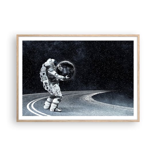 Obraz - Plakat - Na Mlecznej Drodze - 100x70cm - Kosmos Astronauta Fantasy - Foto Plakaty w ramie koloru jasny dąb do Salonu Sypialni ARTTOR ARTTOR
