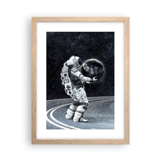 Obraz - Plakat - Na Mlecznej Drodze - 30x40cm - Kosmos Astronauta Fantasy - Foto Plakaty na ścianę w ramie jasny dąb - Plakat do Salonu Sypialni ARTTOR ARTTOR