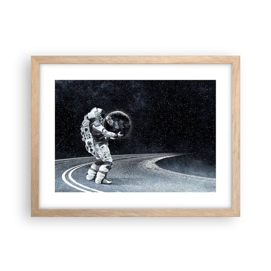 Obraz - Plakat - Na Mlecznej Drodze - 40x30cm - Kosmos Astronauta Fantasy - Foto Plakaty na ścianę w ramie jasny dąb - Plakat do Salonu Sypialni ARTTOR ARTTOR