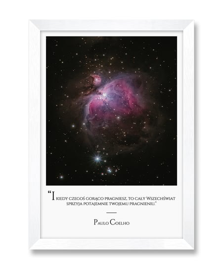 Obraz plakat na ścianę gwiazdy konstelacje wszechświat piękny cytat Paulo Coelho biała rama 23,5x32 cm iWALL studio