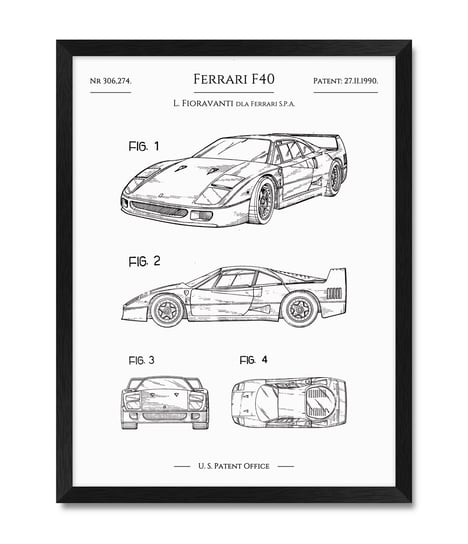 Obraz plakat na ścianę samochód samochody Ferrari F40 prezent dla taty ojca 32x42 cm iWALL studio