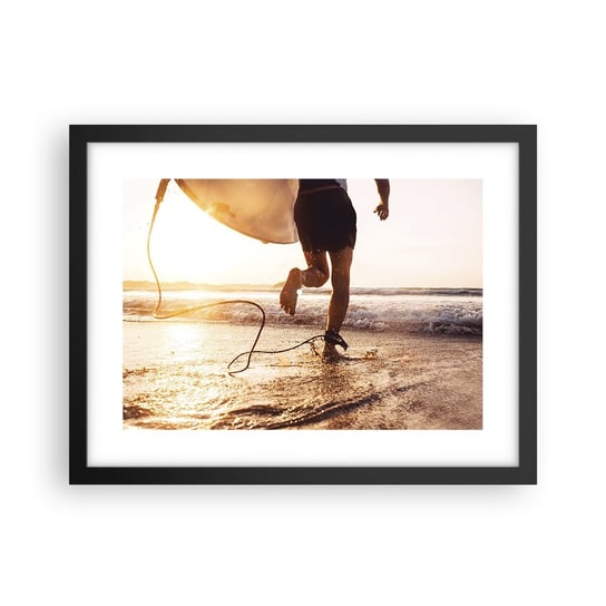 Obraz - Plakat - Na spotkanie fali - 40x30cm - Surfing Plaża Wolność - Foto Plakaty na ścianę w czarnej ramie - Plakat do Salonu Sypialni ARTTOR ARTTOR