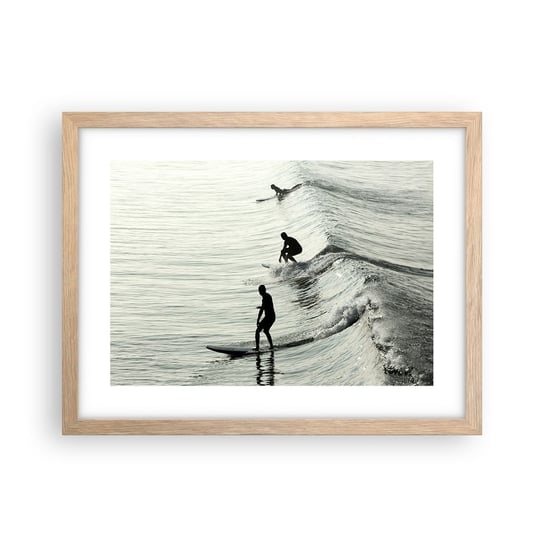 Obraz - Plakat - Na spotkanie fali - 40x30cm - Surfing Sport Ocean - Foto Plakaty na ścianę w ramie jasny dąb - Plakat do Salonu Sypialni ARTTOR ARTTOR