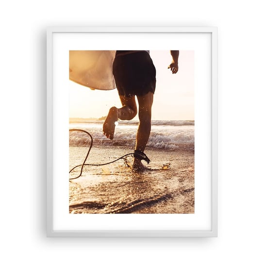 Obraz - Plakat - Na spotkanie fali - 40x50cm - Surfing Plaża Wolność - Foto Plakaty w ramie koloru białego do Salonu Sypialni ARTTOR ARTTOR