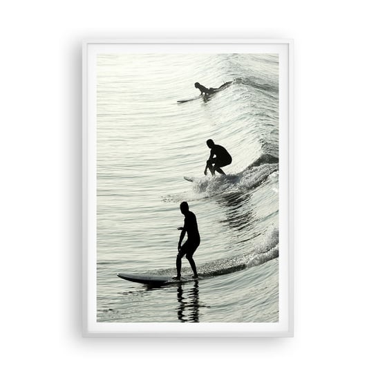 Obraz - Plakat - Na spotkanie fali - 70x100cm - Surfing Sport Ocean - Foto Plakaty w ramie koloru białego do Salonu Sypialni ARTTOR ARTTOR